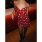Damen Zweifarbiger Tupfen-Print Langarm Split Midikleid Y2K Tiefer V-Ausschnitt Kordelzug Schmale Meerjungfrauenrock 2026 Street Club Party Outfit