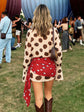 Damen Zweifarbiger Tupfen-Print Langarm Split Midikleid Y2K Tiefer V-Ausschnitt Kordelzug Schmale Meerjungfrauenrock 2026 Street Club Party Outfit