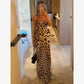 Damen Zweifarbiger Tupfen-Print Langarm Split Midikleid Y2K Tiefer V-Ausschnitt Kordelzug Schmale Meerjungfrauenrock 2026 Street Club Party Outfit