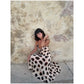Damen Zweifarbiger Tupfen-Print Langarm Split Midikleid Y2K Tiefer V-Ausschnitt Kordelzug Schmale Meerjungfrauenrock 2026 Street Club Party Outfit