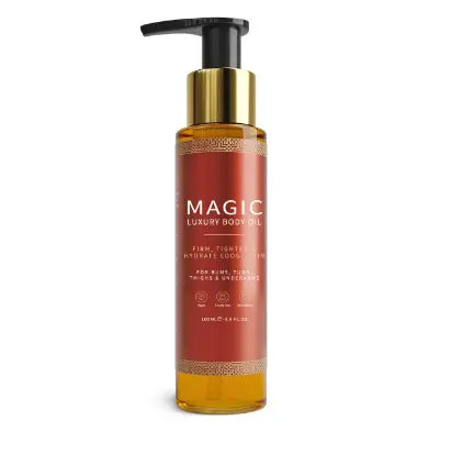 Three 100ml bottles of SHOPEZRA L.L.C. Soothing Body Oil, featuring clear glass bottles with pump dispensers.