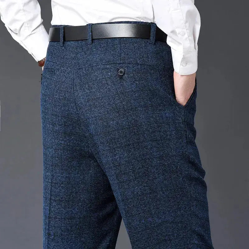 Flat Cashmere Suit Trouser For Male Loose Plaid Hight Waist Classic Straight Formal Mens Dress Pants Business Size 42 44 by Dropshipman