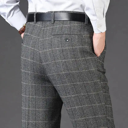 Flat Cashmere Suit Trouser For Male Loose Plaid Hight Waist Classic Straight Formal Mens Dress Pants Business Size 42 44 by Dropshipman