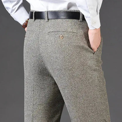 Flat Cashmere Suit Trouser For Male Loose Plaid Hight Waist Classic Straight Formal Mens Dress Pants Business Size 42 44 by Dropshipman