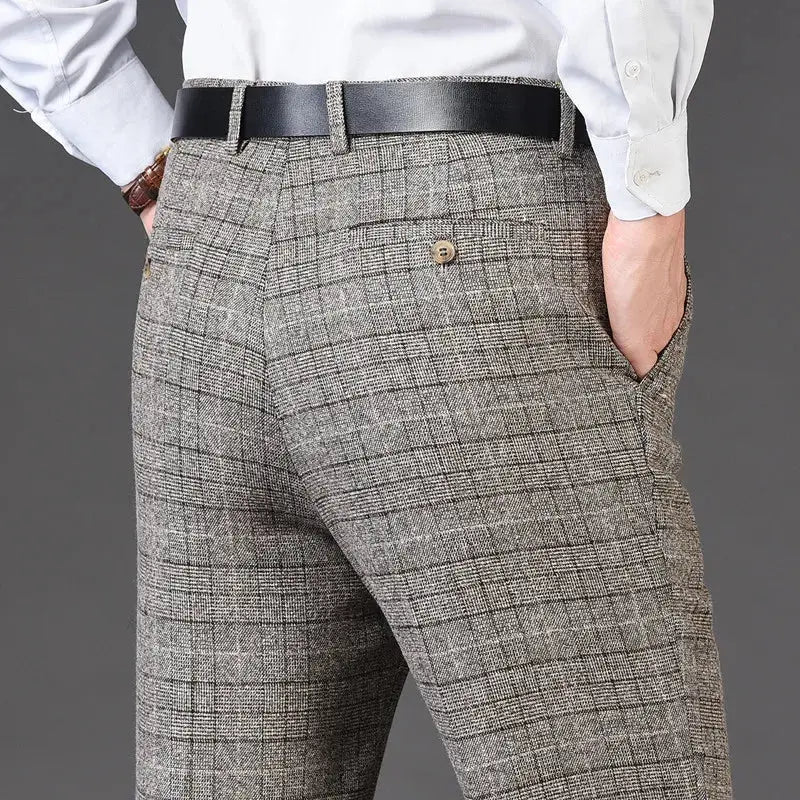 Flat Cashmere Suit Trouser For Male Loose Plaid Hight Waist Classic Straight Formal Mens Dress Pants Business Size 42 44 SHOPEZRA L.L.C.
