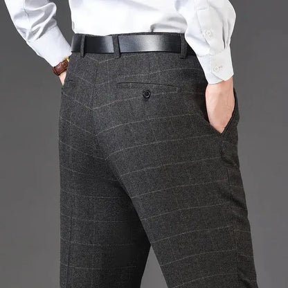 Flat Cashmere Suit Trouser For Male Loose Plaid Hight Waist Classic Straight Formal Mens Dress Pants Business Size 42 44 by Dropshipman