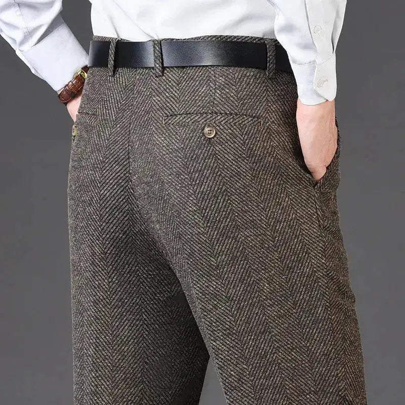 Flat Cashmere Suit Trouser For Male Loose Plaid Hight Waist Classic Straight Formal Mens Dress Pants Business Size 42 44 by Dropshipman