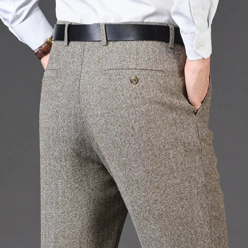 Flat Cashmere Suit Trouser For Male Loose Plaid Hight Waist Classic Straight Formal Mens Dress Pants Business Size 42 44 SHOPEZRA L.L.C.