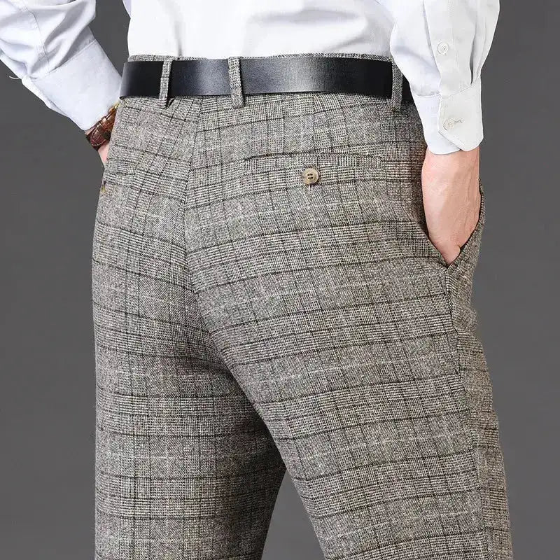 Flat Cashmere Suit Trouser For Male Loose Plaid Hight Waist Classic Straight Formal Mens Dress Pants Business Size 42 44 by Dropshipman