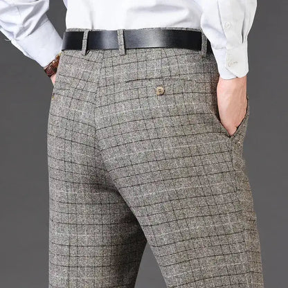 Flat Cashmere Suit Trouser For Male Loose Plaid Hight Waist Classic Straight Formal Mens Dress Pants Business Size 42 44 by Dropshipman