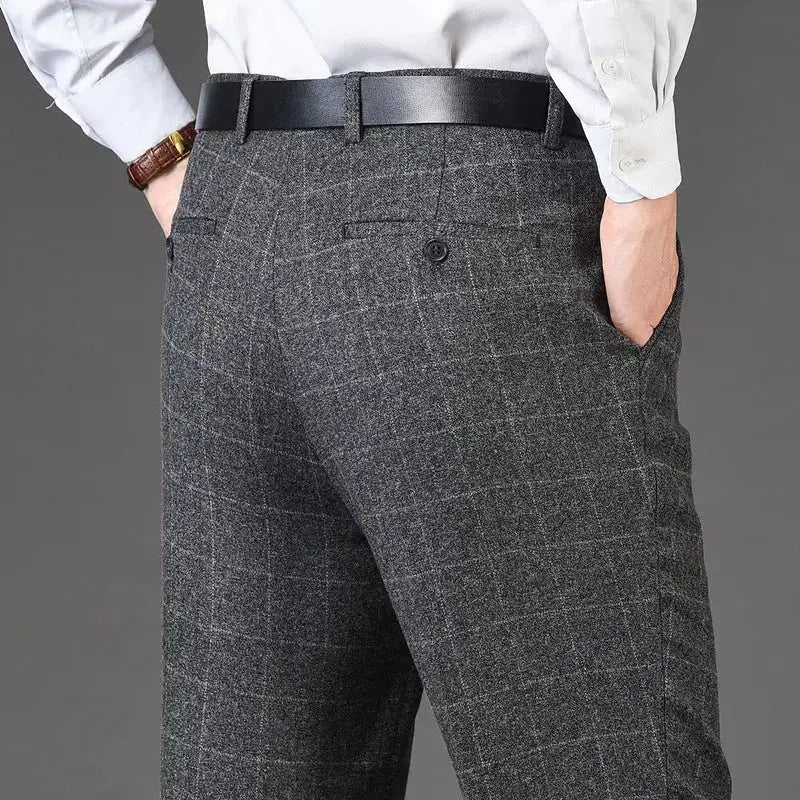 Flat Cashmere Suit Trouser For Male Loose Plaid Hight Waist Classic Straight Formal Mens Dress Pants Business Size 42 44 by Dropshipman