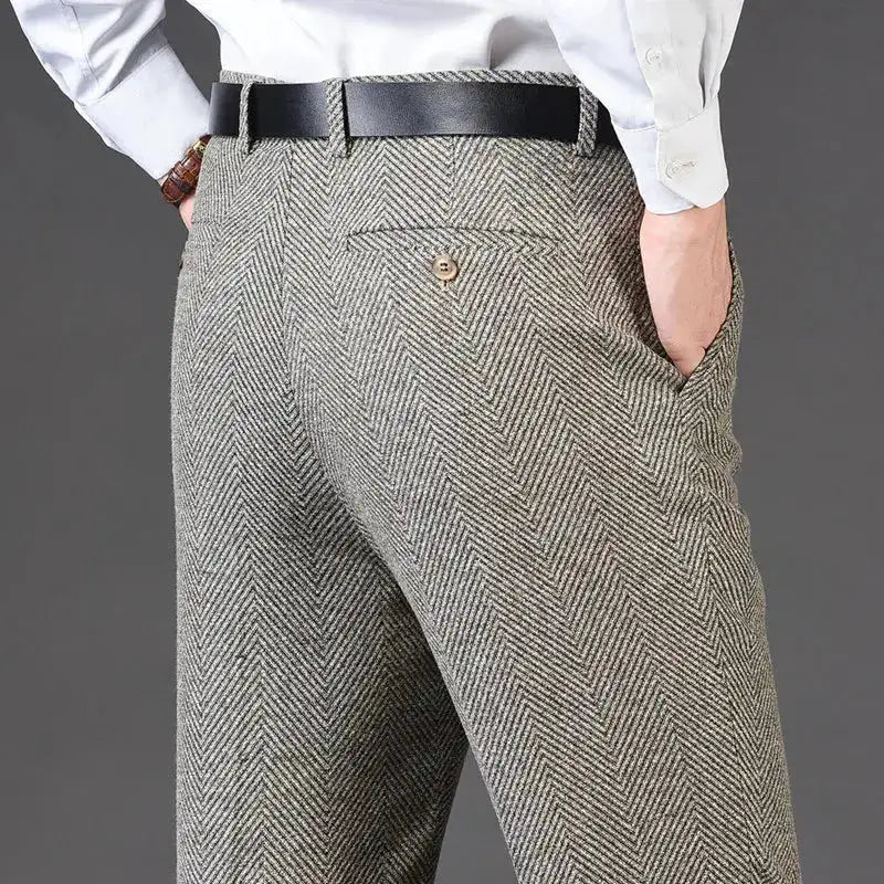 Flat Cashmere Suit Trouser For Male Loose Plaid Hight Waist Classic Straight Formal Mens Dress Pants Business Size 42 44 by Dropshipman