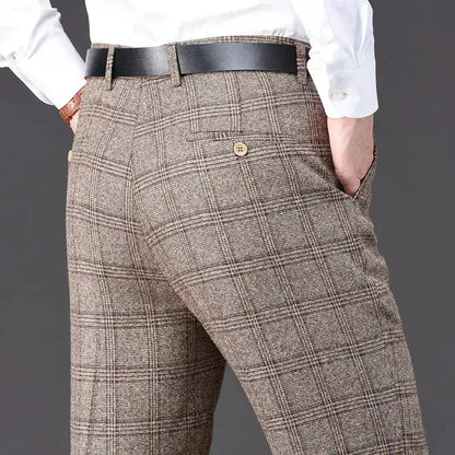 Flat Cashmere Suit Trouser For Male Loose Plaid Hight Waist Classic Straight Formal Mens Dress Pants Business Size 42 44 by Dropshipman
