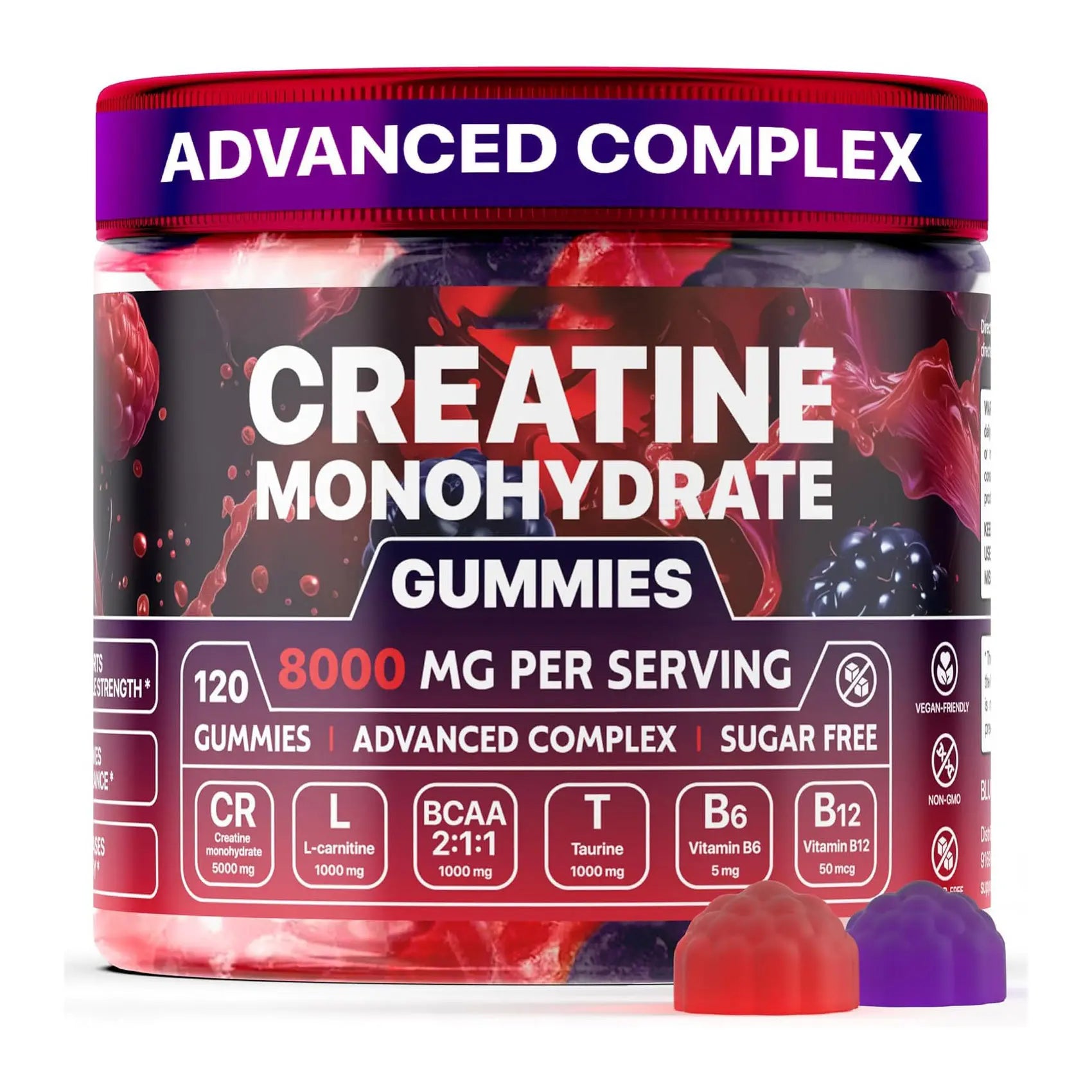 Shopezra L.L.C. Muscle Boost Gummies in a clear container, showing 120 fruit-flavored dietary supplement gummies for muscle support.