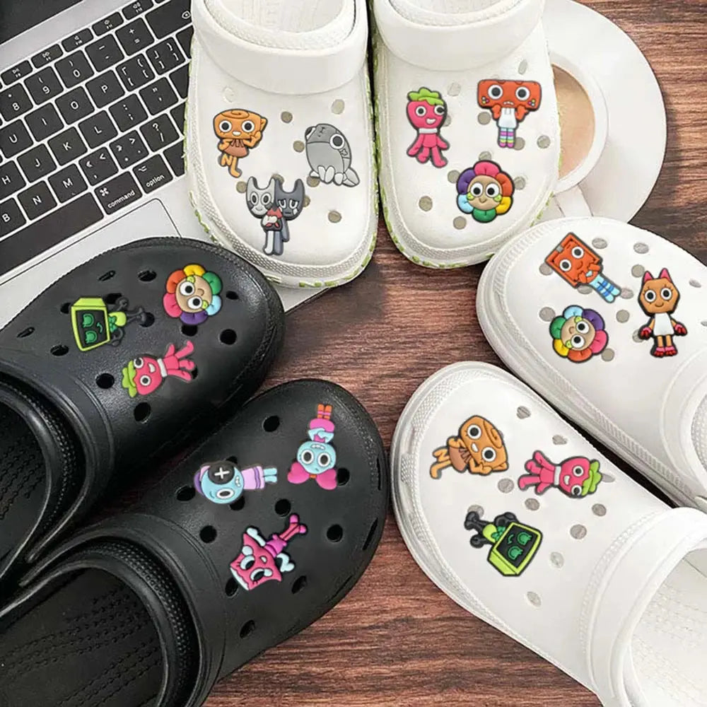 12pcs Dandys World Game Series shoe charms by Shopezra L.L.C., waterproof PVC decorations in assorted styles for summer footwear.