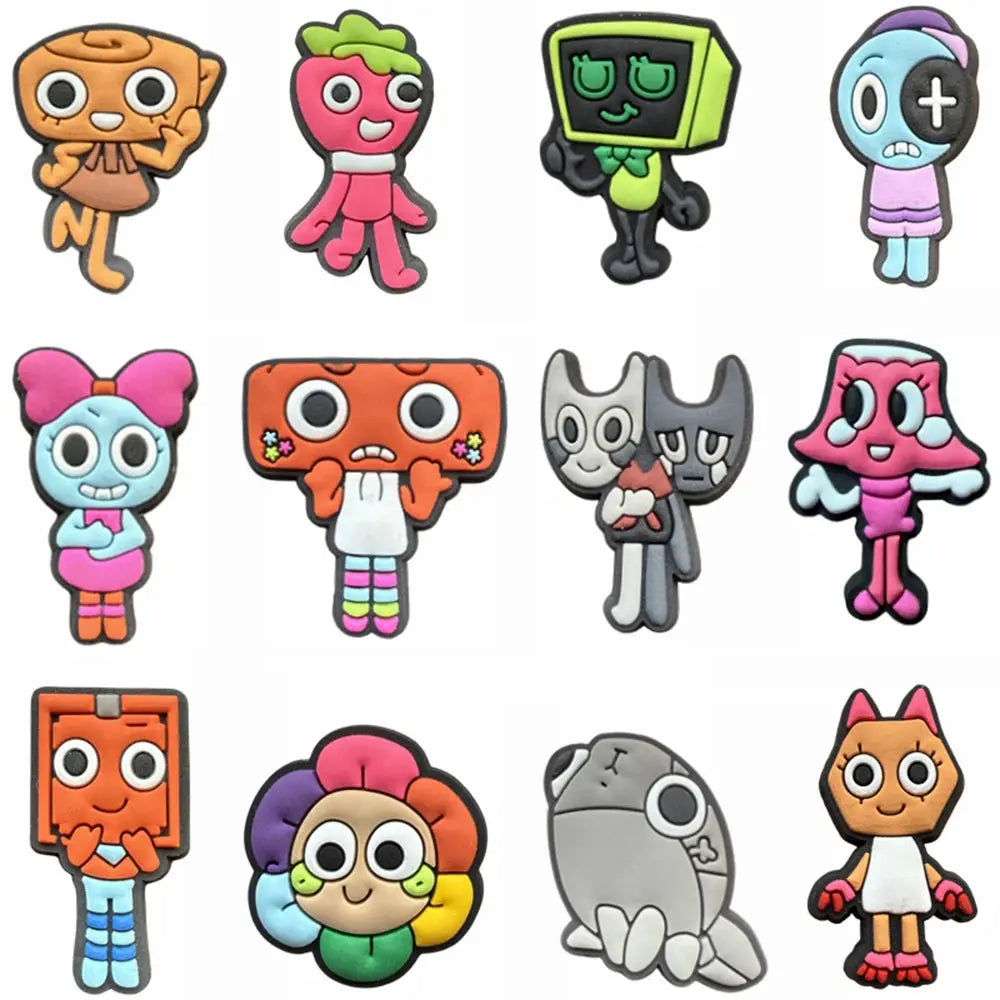 Assorted 12-piece Dandys World Game Series shoe charms by Shopezra L.L.C. waterproof PVC decorations for summer footwear.