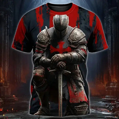 3D Print Templar Knight Warrior T-Shirt For Men Medieval Graphic Short Sleeve Tees Summer Casual Street Tops Round Neck T Shirts by Dropshipman