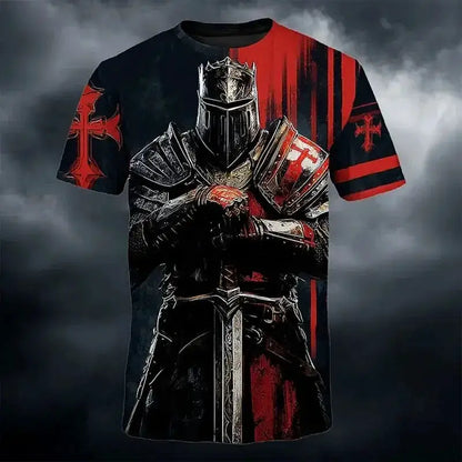 3D Print Templar Knight Warrior T-Shirt For Men Medieval Graphic Short Sleeve Tees Summer Casual Street Tops Round Neck T Shirts by Dropshipman