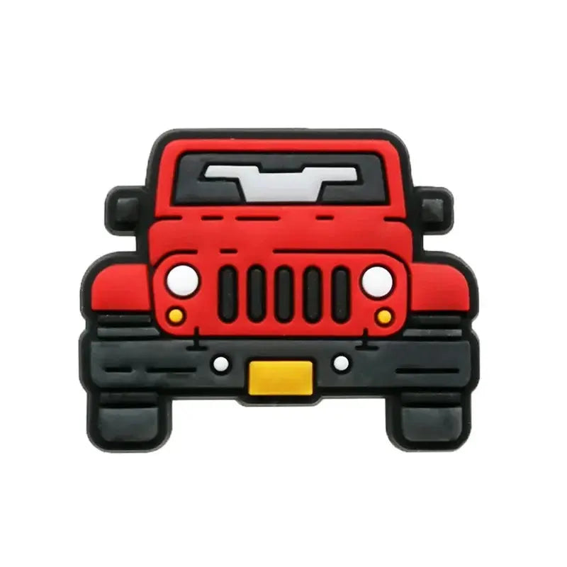 Set of 9 SHOPEZRA L.L.C. Jeep sports car shoe charms for boys and kids, including turbine hubs and anchor pins for clog decoration.