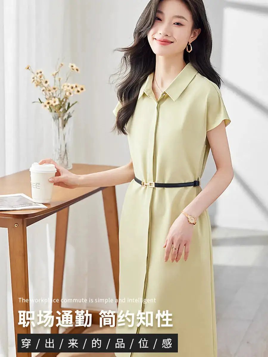 [Elegant Long Skirt] V-neck Short-sleeved dress High-end Work Clothes Mid-length Skirt Spring and Summer Business Wear Uniform by Dropshipman