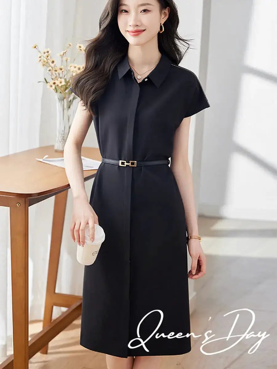 [Elegant Long Skirt] V-neck Short-sleeved dress High-end Work Clothes Mid-length Skirt Spring and Summer Business Wear Uniform by Dropshipman
