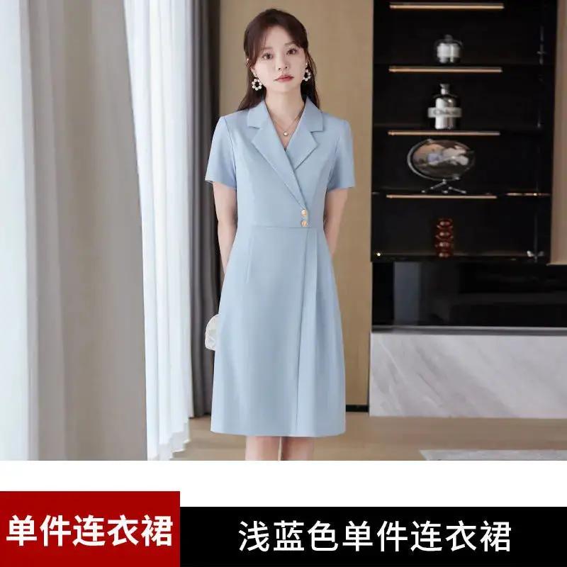 [Elegant Long Skirt] V-neck Short-sleeved dress High-end Work Clothes Mid-length Skirt Spring and Summer Business Wear Uniform by Dropshipman