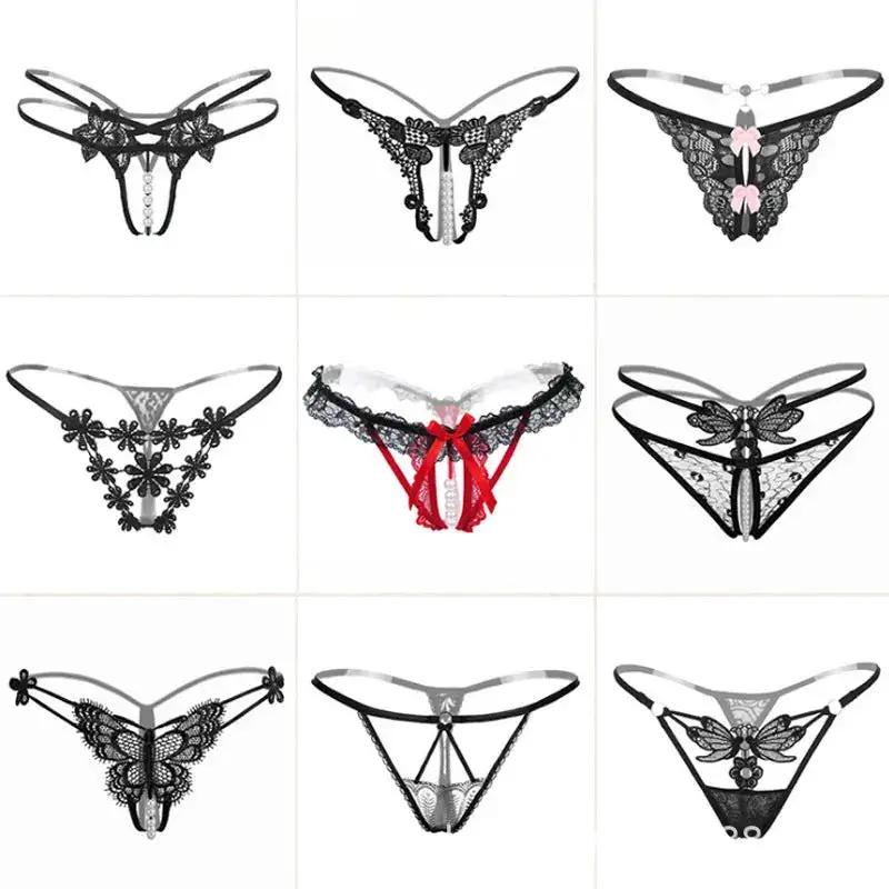 Sexy Lingerie for Women, Lace Open-Crotch, Fully Transparent, Nightclub Sm Pearl Massage Thong, European and American Design by Dropshipman