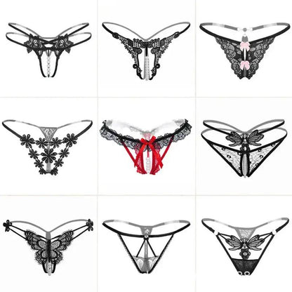 Sexy Lingerie for Women, Lace Open-Crotch, Fully Transparent, Nightclub Sm Pearl Massage Thong, European and American Design by Dropshipman