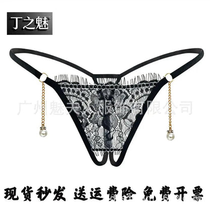 Sexy Lingerie for Women, Lace Open-Crotch, Fully Transparent, Nightclub Sm Pearl Massage Thong, European and American Design by Dropshipman