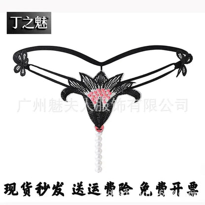 Sexy Lingerie for Women, Lace Open-Crotch, Fully Transparent, Nightclub Sm Pearl Massage Thong, European and American Design by Dropshipman