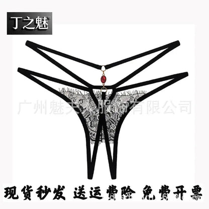 Sexy Lingerie for Women, Lace Open-Crotch, Fully Transparent, Nightclub Sm Pearl Massage Thong, European and American Design by Dropshipman
