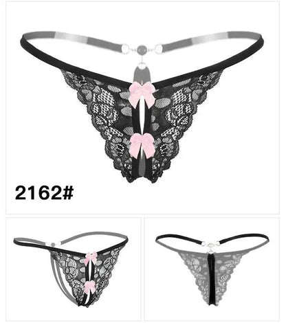 Sexy Lingerie for Women, Lace Open-Crotch, Fully Transparent, Nightclub Sm Pearl Massage Thong, European and American Design by Dropshipman