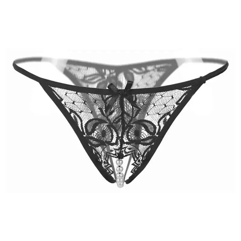 Sexy Lingerie for Women, Lace Open-Crotch, Fully Transparent, Nightclub Sm Pearl Massage Thong, European and American Design by Dropshipman