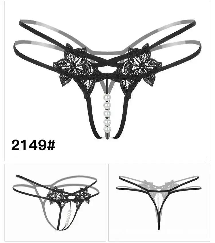 Sexy Lingerie for Women, Lace Open-Crotch, Fully Transparent, Nightclub Sm Pearl Massage Thong, European and American Design by Dropshipman