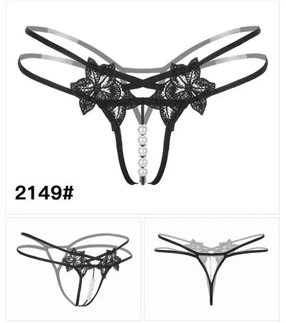 Sexy Lingerie for Women, Lace Open-Crotch, Fully Transparent, Nightclub Sm Pearl Massage Thong, European and American Design by Dropshipman