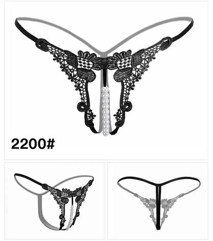 Sexy Lingerie for Women, Lace Open-Crotch, Fully Transparent, Nightclub Sm Pearl Massage Thong, European and American Design by Dropshipman