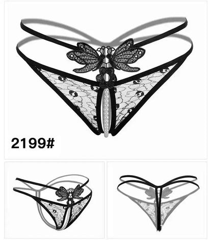 Sexy Lingerie for Women, Lace Open-Crotch, Fully Transparent, Nightclub Sm Pearl Massage Thong, European and American Design by Dropshipman
