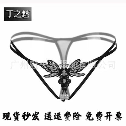 Sexy Lingerie for Women, Lace Open-Crotch, Fully Transparent, Nightclub Sm Pearl Massage Thong, European and American Design by Dropshipman