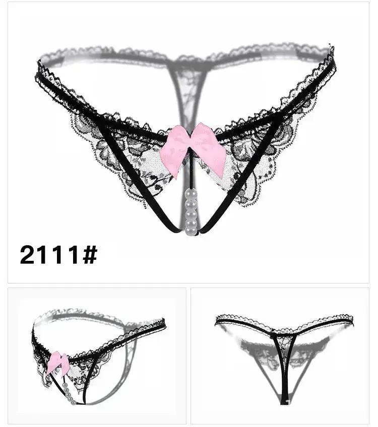 Sexy Lingerie for Women, Lace Open-Crotch, Fully Transparent, Nightclub Sm Pearl Massage Thong, European and American Design by Dropshipman