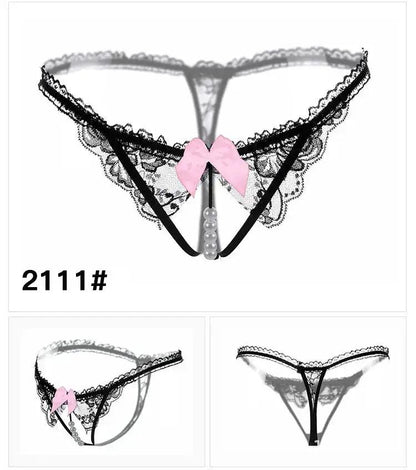Sexy Lingerie for Women, Lace Open-Crotch, Fully Transparent, Nightclub Sm Pearl Massage Thong, European and American Design by Dropshipman