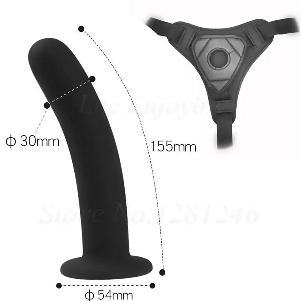 Realistic strap-on harness with dildo, adjustable straps, and panties for lesbian couples, designed for adult intimacy and pleasure.