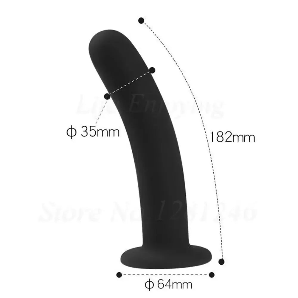 Adjustable harness strap-on dildo with realistic design, worn over pants, for lesbian couples, featuring anal and vaginal stimulation.