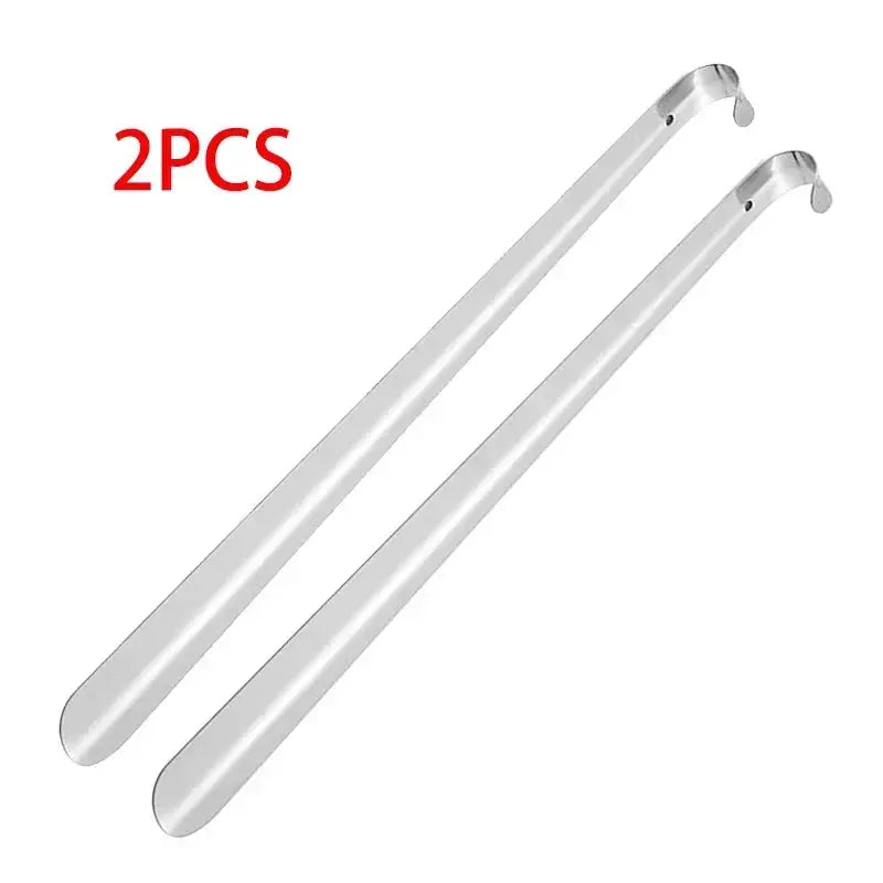 Pair of 52cm stainless steel silver shoehorns from SHOPEZRA L.L.C., long metal shoe lifters for easy slip-on and shoe removal.