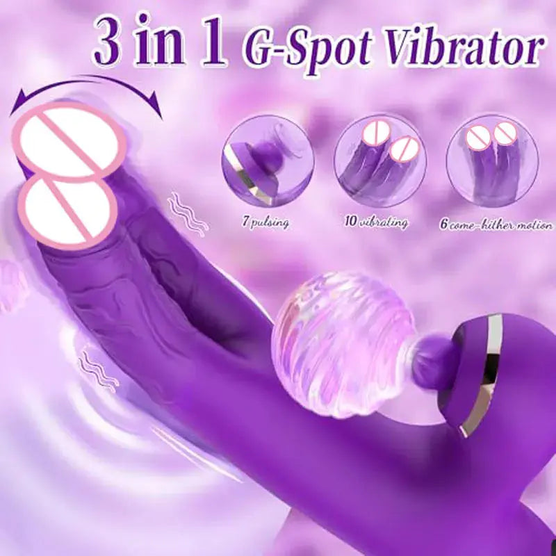SHOPEZRA L.L.C. 3-in-1 dual dildo rabbit vibrator with come-hither motion, clitoral tickling, G-spot and nipple stimulation for women