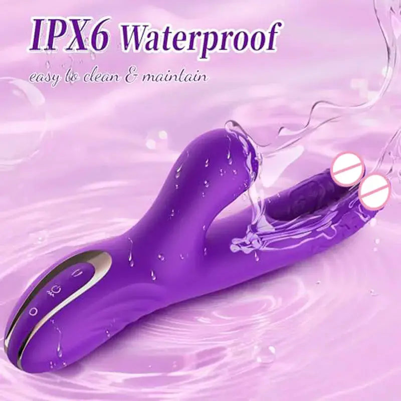 SHOPEZRA L.L.C. 3-in-1 dual dildo rabbit vibrator with come-hither motion for G-spot and nipple stimulation, adult female sex toy.