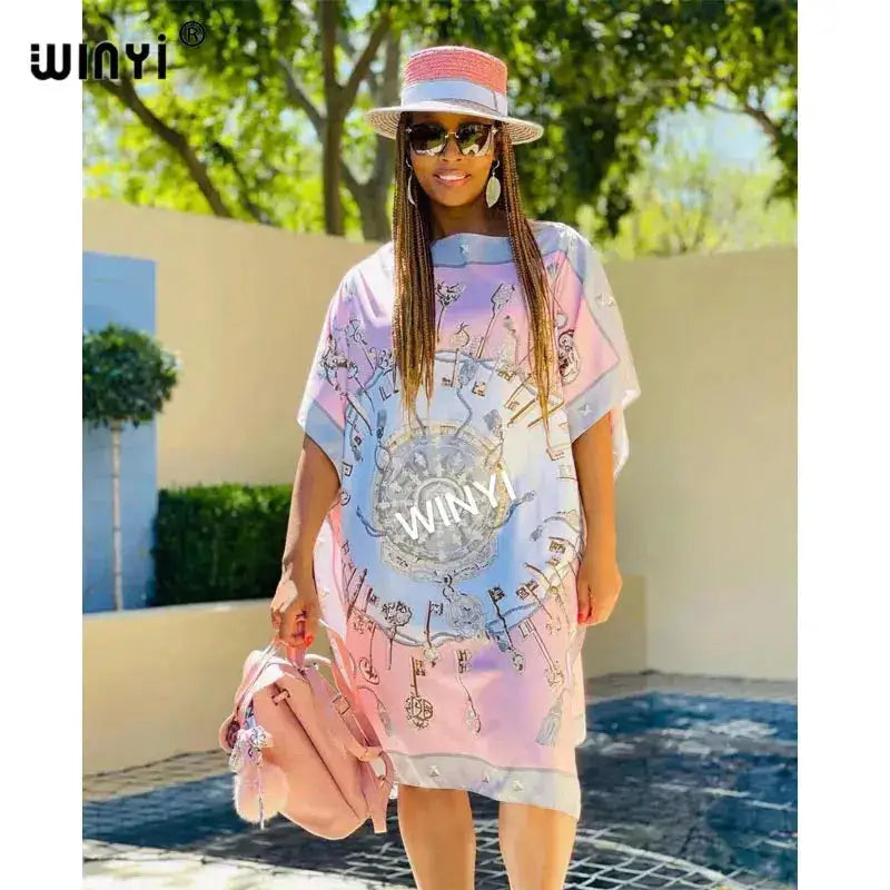 Printed Dresses For Women 2021 Fashion Design Loose Dress Batwing Maxi Long Femme Vestidos Summer Autumn Party Elegant Dress by Dropshipman