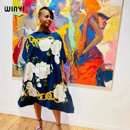 Printed Dresses For Women 2021 Fashion Design Loose Dress Batwing Maxi Long Femme Vestidos Summer Autumn Party Elegant Dress by Dropshipman
