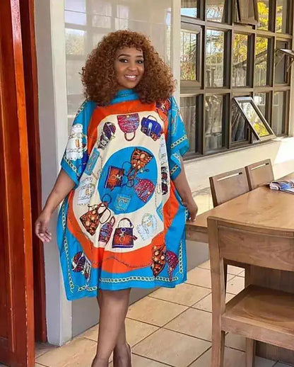 Printed Dresses For Women 2021 Fashion Design Loose Dress Batwing Maxi Long Femme Vestidos Summer Autumn Party Elegant Dress by Dropshipman