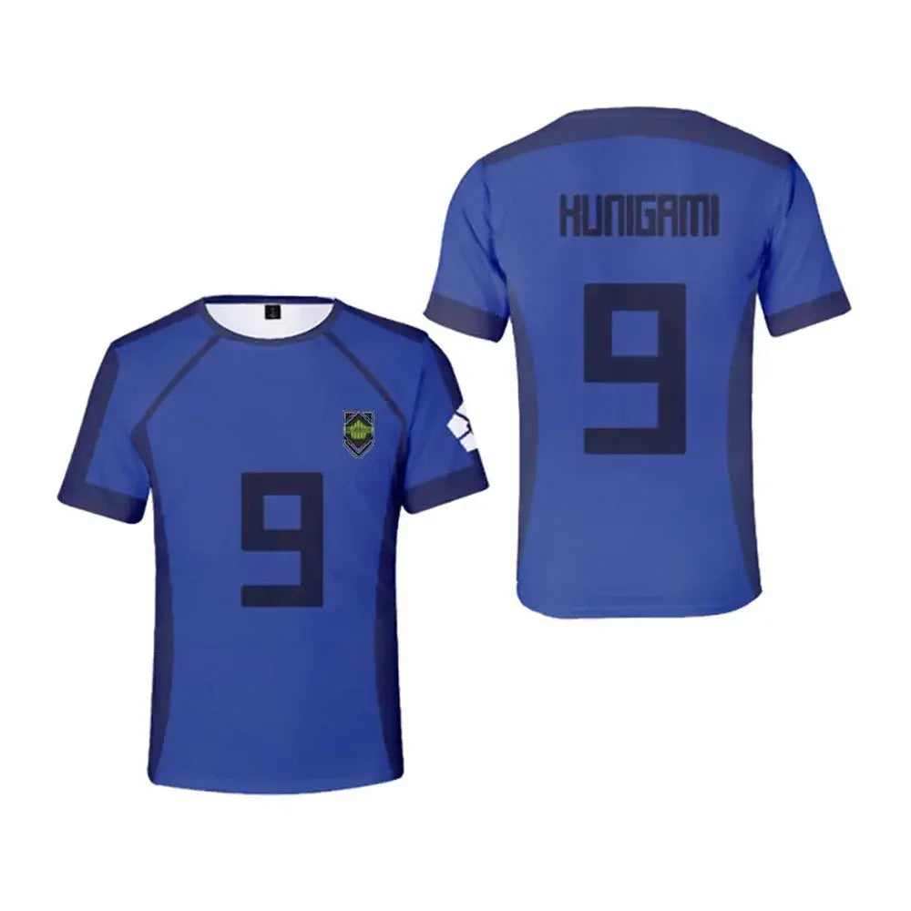 Blue Lock anime football jersey T-shirt featuring Isagi Yoichi, Hyoma Chigiri, Meguru Bachira, for children, by SHOPEZRA L.L.C.