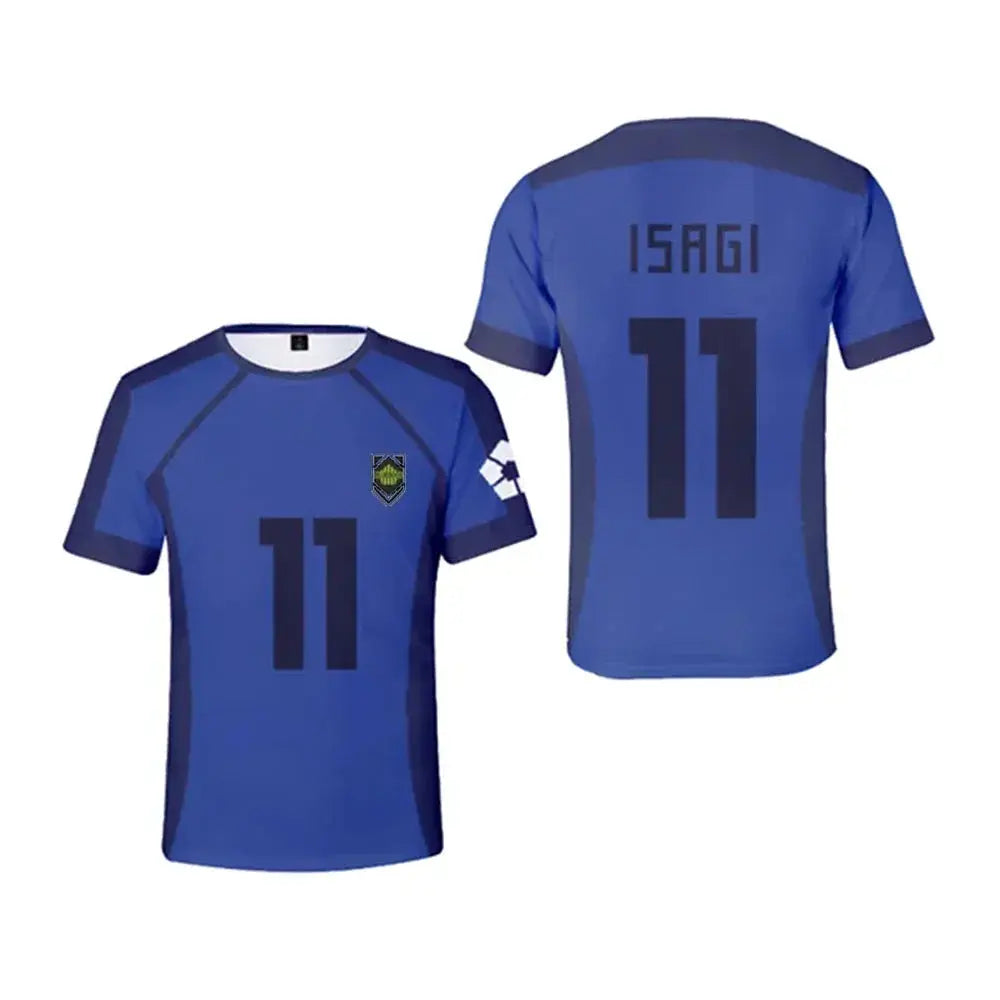 Blue Lock anime football jersey T-shirt featuring Isagi Yoichi, Hyoma Chigiri, Meguru Bachira, for children, by SHOPEZRA L.L.C.